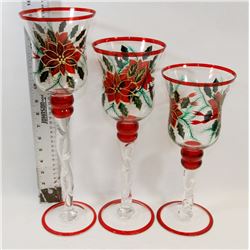 3 SET OF POINSETTIA BLOWN GLASS