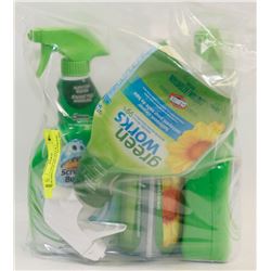 BAG W/ 2 GREENWORKS & 2 SCRUBBING BUBBLES BATHROOM