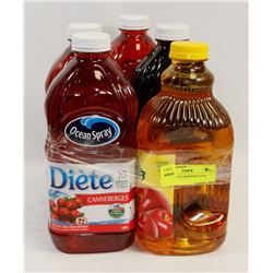 5 BOTTLES OF ASSORTED JUICE.