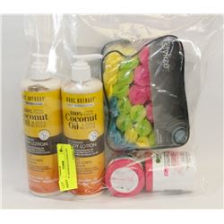 BAG OF ASSORTED LOTIONS AND MORE.