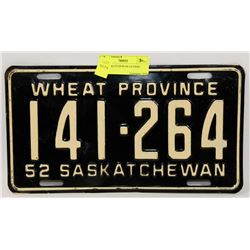 1952 SASKATCHEWAN LICENSE PLATE