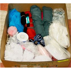 BOX W/FABRICS & SEWING PRODUCTS -
