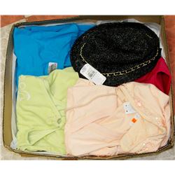 BOX W/NEW CLOTHS - SUMMER HATS, T-SHIRT,