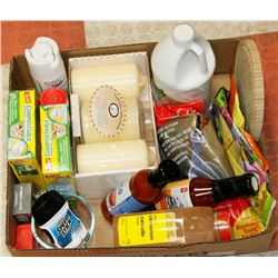 BOX W/NEW KITCHEN/HOUSEHOLD ITEMS