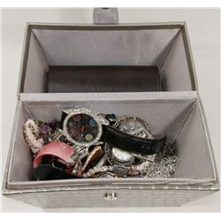 TRAVELING JEWELRY BOX FULL OF JEWELRY AND