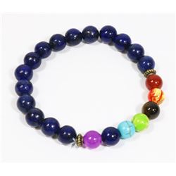 #64-LAPIZ  7 CHAKRA AGATE BEAD BRACELET