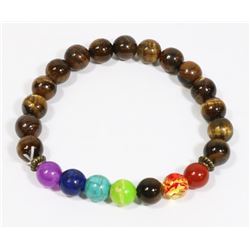 #62-TIGER EYE 7 CHAKRA AGATE BEAD BRACELET