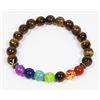 Image 1 : #62-TIGER EYE 7 CHAKRA AGATE BEAD BRACELET