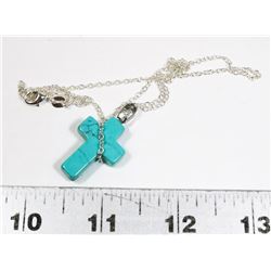 NEW TURQUOISE CROSS WITH 925 STERLING 22 INCH