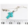 Image 1 : NEW TURQUOISE CROSS WITH 925 STERLING 22 INCH