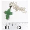 Image 1 : NEW JADE CROSS WITH 925 STERLING 22 INCH CHAIN.