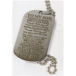 NEW SILVER “ TO MY SON LOVE DAD” DOG TAG PENDANT