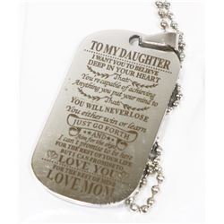 NEW SILVER “TO MY DAUGHTER LOVE MOM” DOG TAG