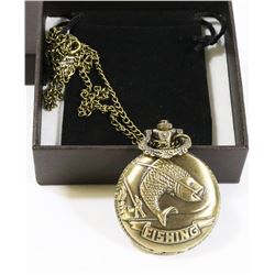 NEW BRONZE POCKET WATCH FISHING FACE WITH CHAIN