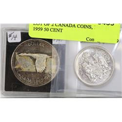 LOT OF 2 CANADA COINS 1967 $1 COINS, 1959 50 CENT
