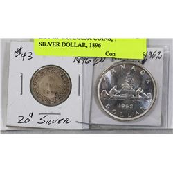 LOT OF 2 CANADA COINS, 1962 SILVER DOLLAR, 1896