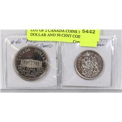 LOT OF 2 CANADA COINS 1973 DOLLAR AND 50 CENT COIN