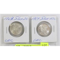 UNCIRCULATED 1963,1964  CANADA QEII SILVER QUARTER