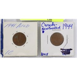 LOT OF 2 NEWFOUNDLAND 1941, 1944 ONE CENT COINS