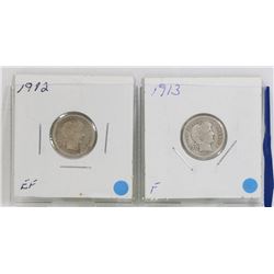 1912, 1913 USA SILVER BARBER DIMES