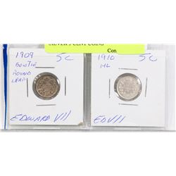 LOT OF 2 CANADA EDWARD VII SILVER 5 CENT COINS