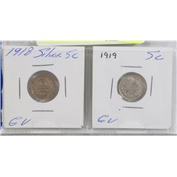 LOT OF 2 CANADA 1918, 1919 5 CENT COINS