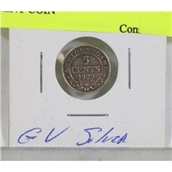 1929 NEWFOUNDLAND GV SILVER 5 CENT COIN
