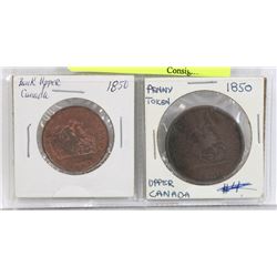 LOT OF 2 1850  BANK OF CANADA HALF PENNY AND PENNY