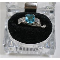 NEW STERLING 925/SILVER RING SIZE 7 CUBIC BLUE