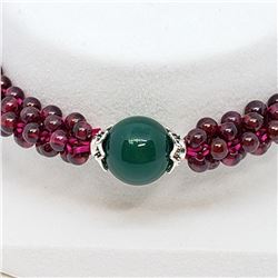 152) GENUINE GARNET & GREEN AGATE BRACELET