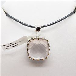 132) RHODIUM PLATED ROSE QUARTZ NECKLACE