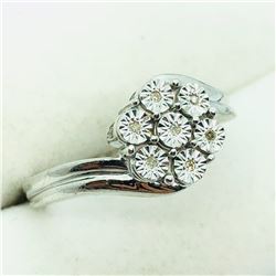 179) STERLING SILVER 7 DIAMOND RING