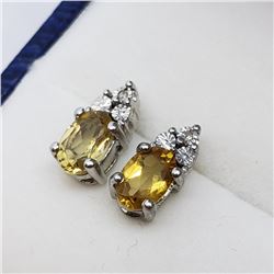 188) STERLING SILVER CITRINE AND DIAMOND EARRINGS