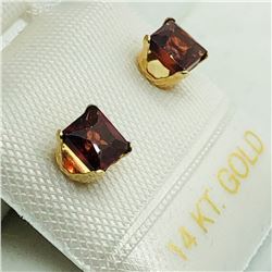 60) 14K YELLOW GOLD GARNET EARRINGS