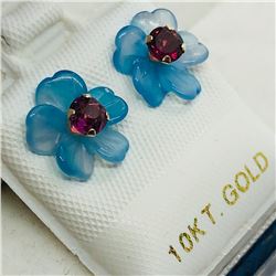 62) 10K YELLOW GOLD GARNET CHALCEDONY EARRINGS