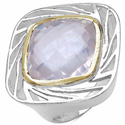 103) RHODIUM PLATED ROSE QUARTZ RING