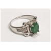 Image 1 : 74) STERLING SILVER DIAMOND & GREEN STONE RING