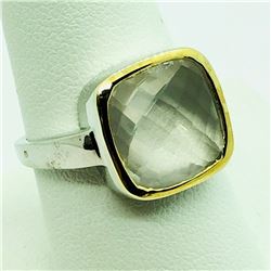 124) RHODIUM PLATED ROSE QUARTZ RING
