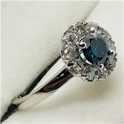 9) 10K WHITE GOLD BLUE & WHITE DIAMOND RING