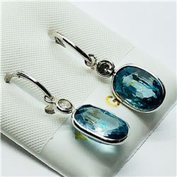 43) 14K WHITE GOLD BLUE TOPAZ & DIAMOND EARRINGS