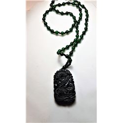 NATURAL GREEN HAND CARVED JADE DRAGON PENDANT