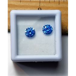 LOT OF 2 MATCHED ROUND OCEAN BLUE ZIRCON
