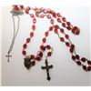 Image 1 : RED GLASS FLAT BEAD ROSARY WITH MEDAL CRUCIFIX
