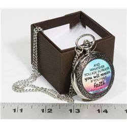 NEW FAITH POCKET WATCH WITH MATCHING NECKLACE