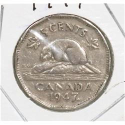 1947 CANADA 5 CENT COIN.