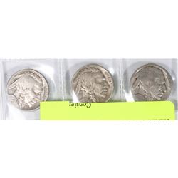 THREE US BUFFALO NICKLES.