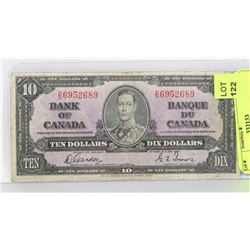 1937 CANADIAN $10.00 BILL.