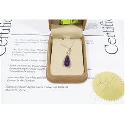 WHITE GOLD NATURAL CARVED AMETHYST NECKLACE COMES