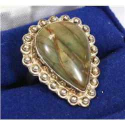 PICASSO JASPER STONE RING SET IN .925 SILVER.