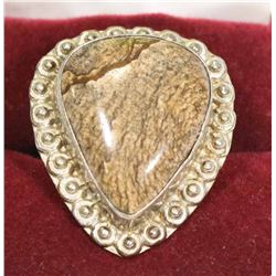 PICTURE JASPER SIZE 8.5 RING SET IN .925 SILVER.